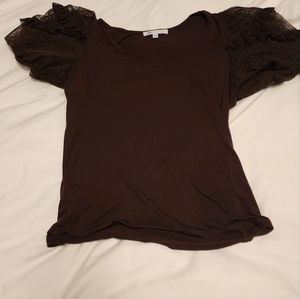 Brown, knit tshirt with puffy sleeves size medium